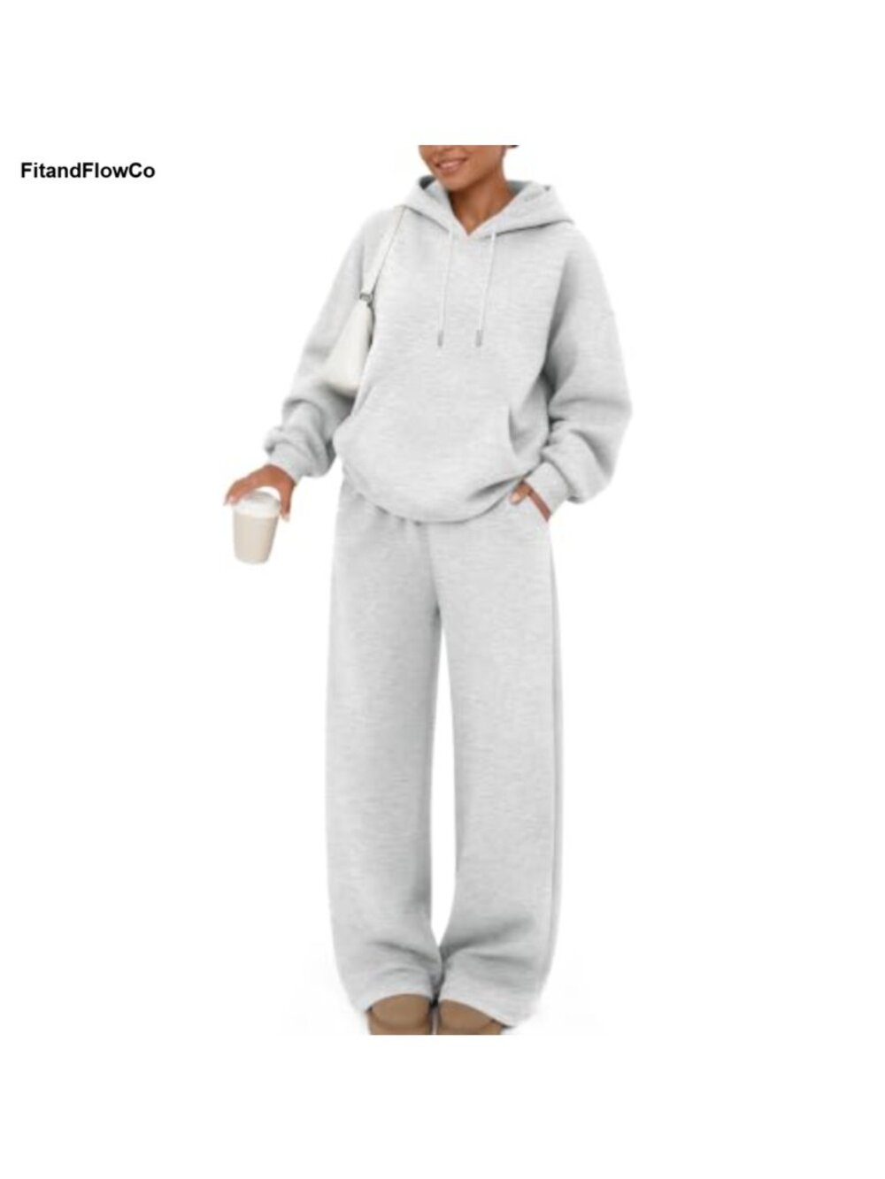2 Piece Oversized Cotton Fleece Hoodie & Wide Leg Sweatsuit Lounge Set